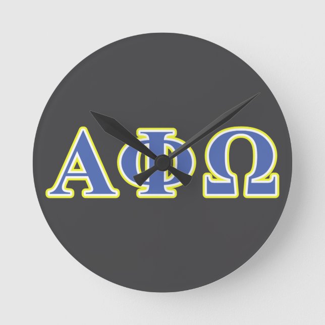 Alpha Phi Omega Yellow and Blue Letters Round Clock (Front)