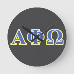 Alpha Phi Omega Yellow and Blue Letters Round Clock