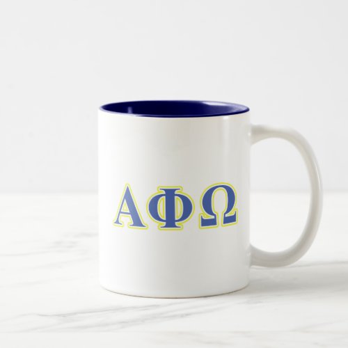 Alpha Phi Omega Yellow and Blue Letters Two_Tone Coffee Mug