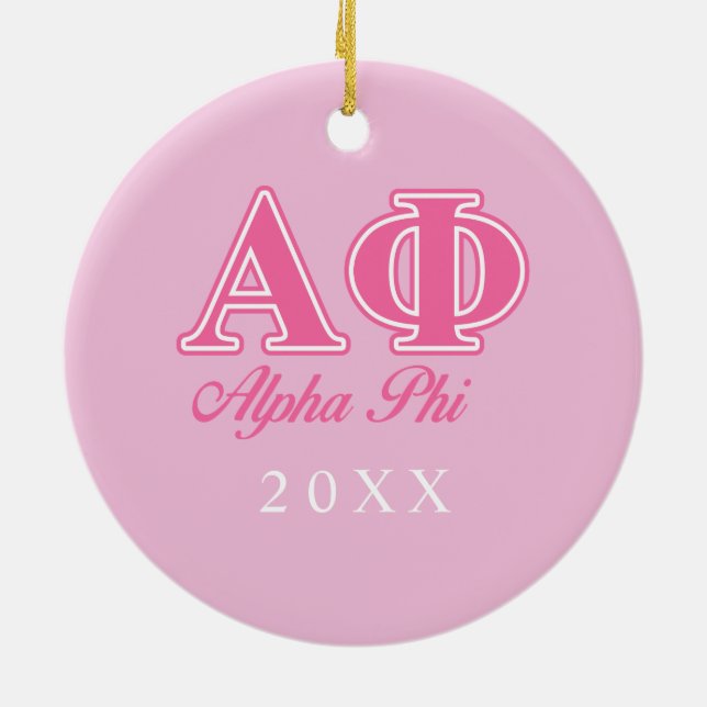 Alpha Phi Pink Letters Ceramic Ornament (Back)