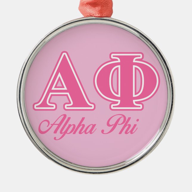 Alpha Phi Pink Letters Metal Ornament (Front)