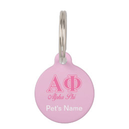 Alpha Phi Pink Letters Pet Tag