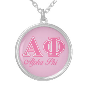 Alpha Phi Pink Letters Silver Plated Necklace