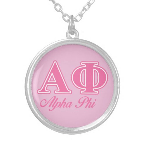 Alpha Phi Pink Letters Silver Plated Necklace