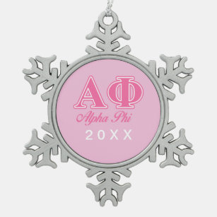 Alpha Phi Pink Letters Snowflake Pewter Christmas Ornament