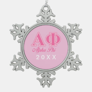 Alpha Phi Pink Letters Snowflake Pewter Christmas Ornament
