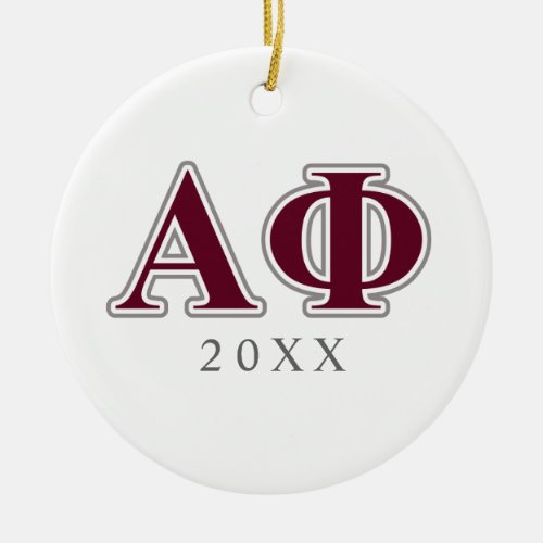 Alpha Phi Silver and Bordeaux Letters Ceramic Ornament