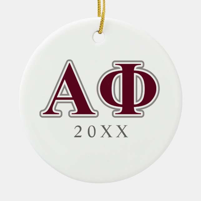 Alpha Phi Silver and Bordeaux Letters Ceramic Ornament (Front)