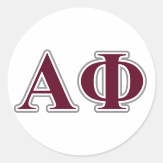 Alpha Phi Silver and Bordeaux Letters Classic Round Sticker