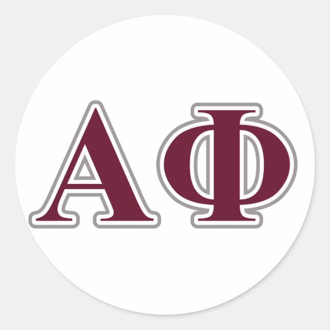 Alpha Phi Silver and Bordeaux Letters Classic Round Sticker (Front)