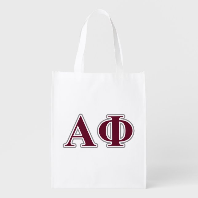 Alpha Phi Silver and Bordeaux Letters Grocery Bag (Front)
