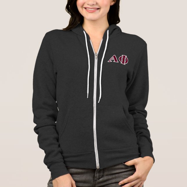 Alpha Phi Silver and Bordeaux Letters Hoodie (Front)