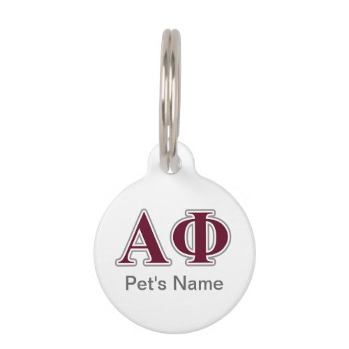Alpha Phi Silver and Bordeaux Letters Pet ID Tag