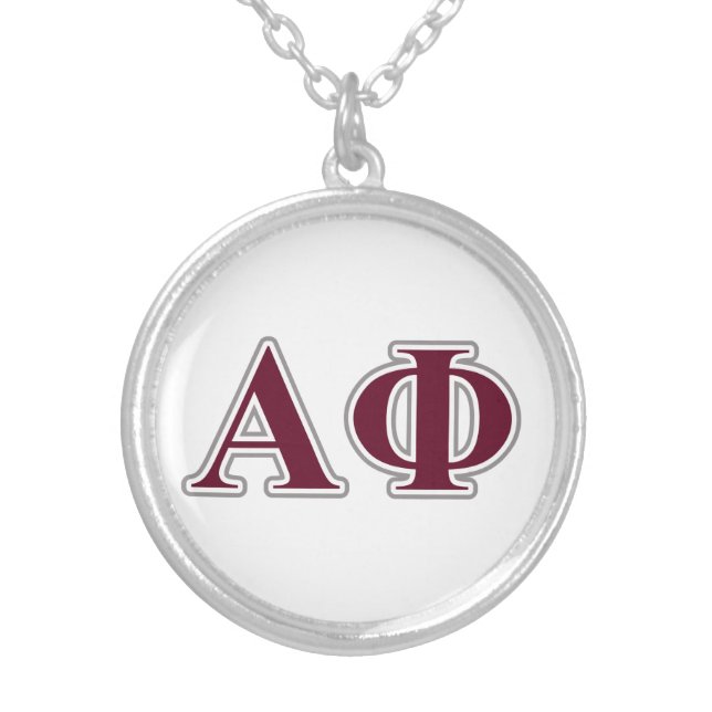 Alpha Phi Silver and Bordeaux Letters Plated Necklace (Front)