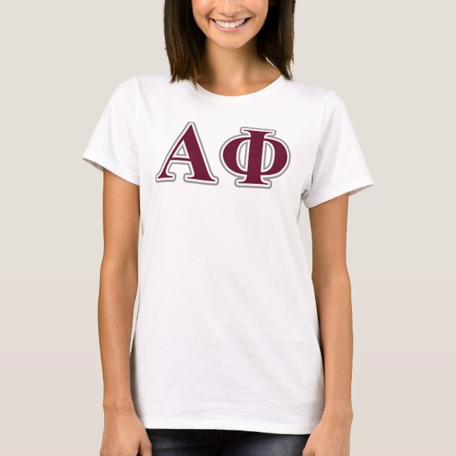 Alpha Phi Silver and Bordeaux Letters T-Shirt (Front)