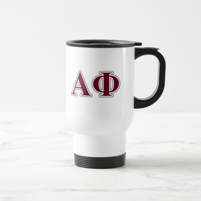 Alpha Phi Silver and Bordeaux Letters Travel Mug (Right)