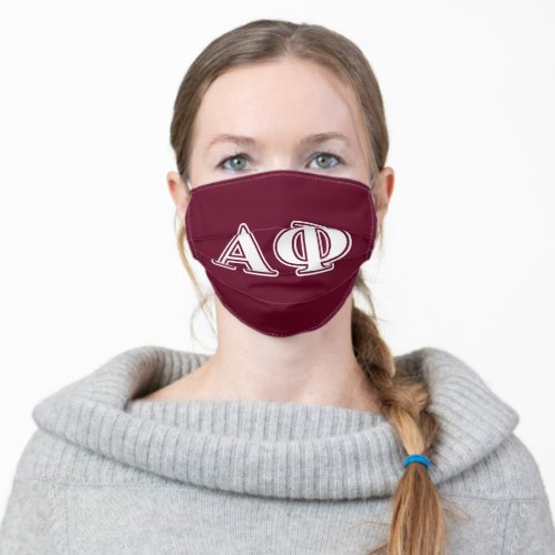 Alpha Phi White and Bordeau Letters Adult Cloth Face Mask