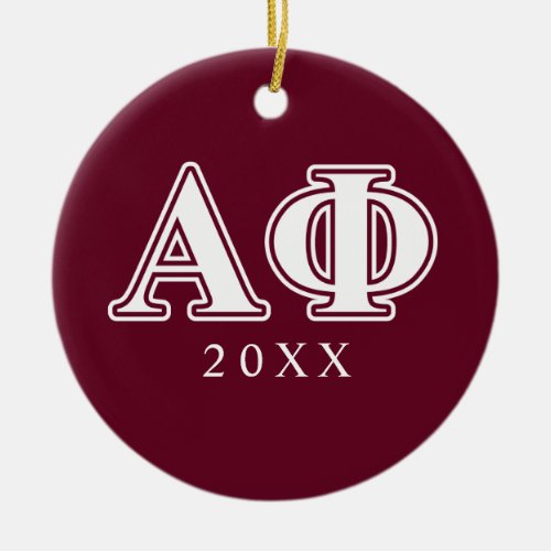 Alpha Phi White and Bordeau Letters Ceramic Ornament