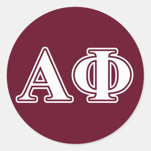 Alpha Phi White and Bordeau Letters Classic Round Sticker