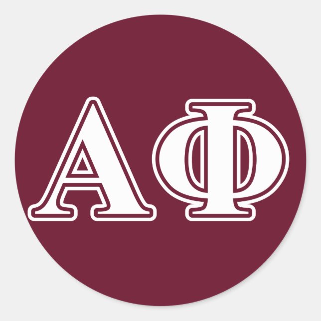 Alpha Phi White and Bordeau Letters Classic Round Sticker (Front)