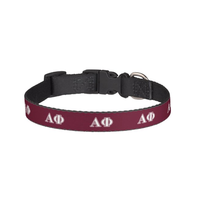 Alpha Phi White and Bordeau Letters Pet Collar (Front)