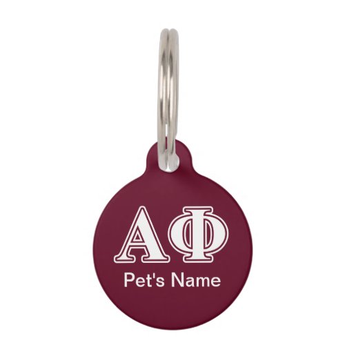 Alpha Phi White and Bordeau Letters Pet Name Tag