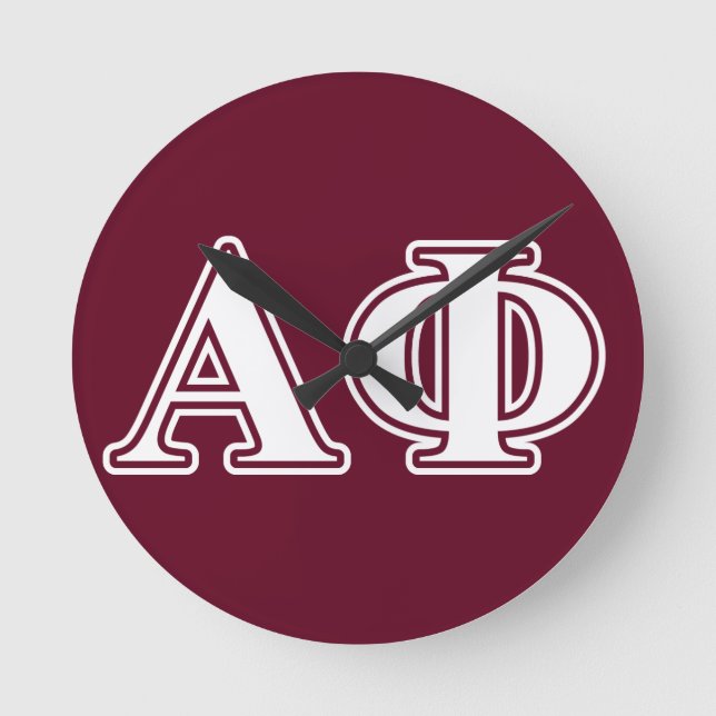 Alpha Phi White and Bordeau Letters Round Clock (Front)