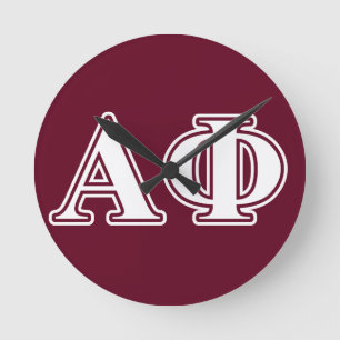 Alpha Phi White and Bordeau Letters Round Clock