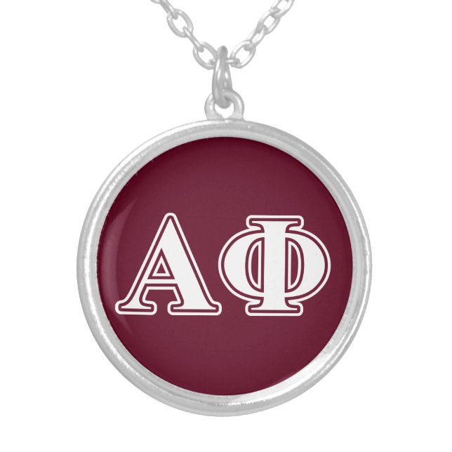 Alpha Phi White and Bordeau Letters Silver Plated Necklace (Front)