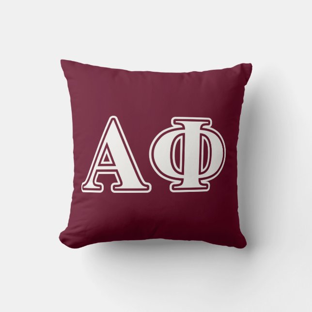 Alpha Phi White and Bordeau Letters Throw Pillow (Front)