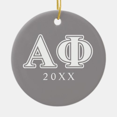 Alpha Phi White and Silver Letters Ceramic Ornament