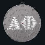 Alpha Phi White and Silver Letters Dartboard With Darts<br><div class="desc">Check out these official Alpha Phi designs! Personalize your own Greek merchandise on Zazzle.com! Click the Customize button to insert your own name, class year, or club to make a unique product. Try adding text using various fonts & view a preview of your design! Zazzle's easy to customize products have...</div>