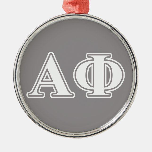 Alpha Phi White and Silver Letters Metal Ornament (Front)