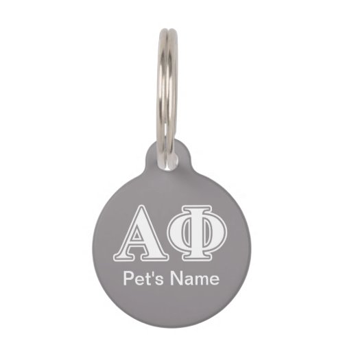 Alpha Phi White and Silver Letters Pet ID Tag