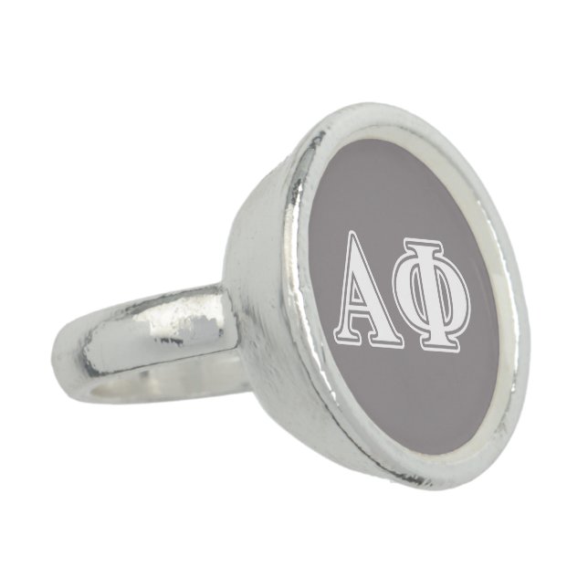 Alpha Phi White and Silver Letters Ring (Side)