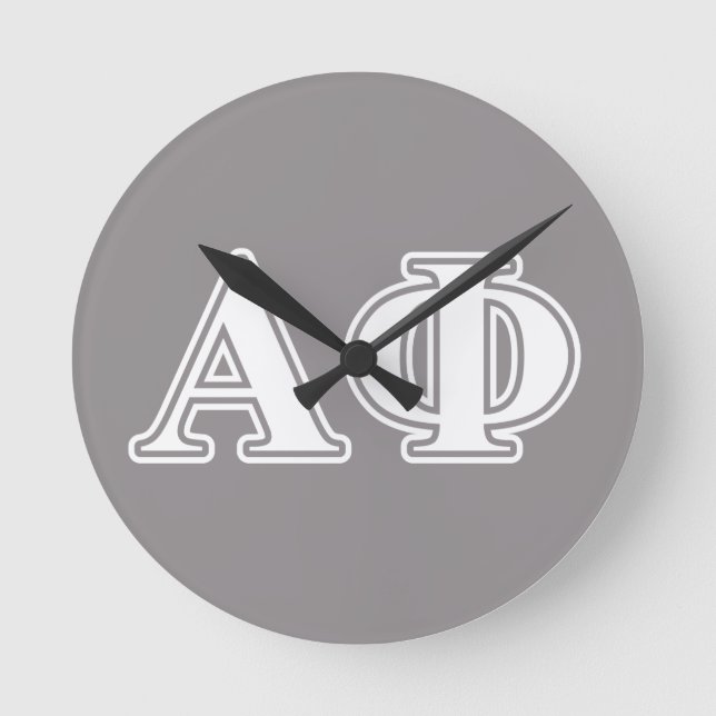 Alpha Phi White and Silver Letters Round Clock (Front)