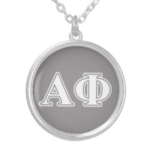 Alpha Phi White and Silver Letters Silver Plated Necklace