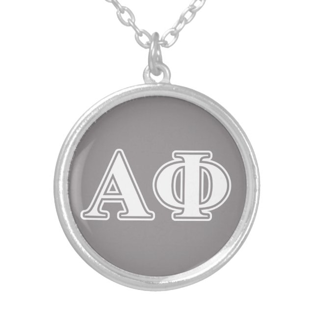 Alpha Phi White and Silver Letters Silver Plated Necklace (Front)