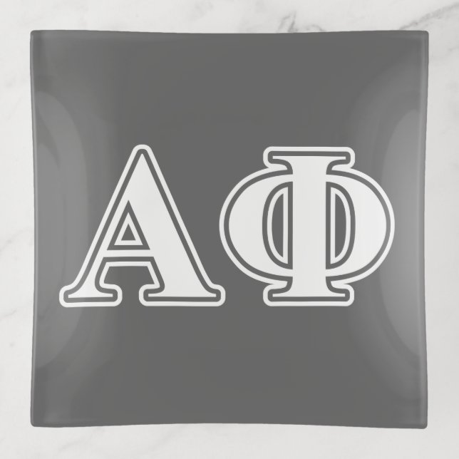 Alpha Phi White and Silver Letters Trinket Tray (Front)