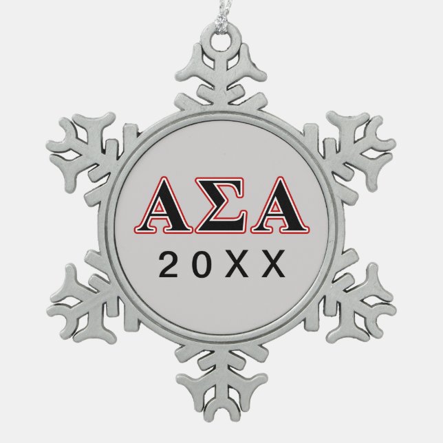 Alpha Sigma Alpha Black an Red Letters Snowflake Pewter Christmas Ornament (Front)