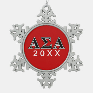 Alpha Sigma Alpha Black Letters Snowflake Pewter Christmas Ornament