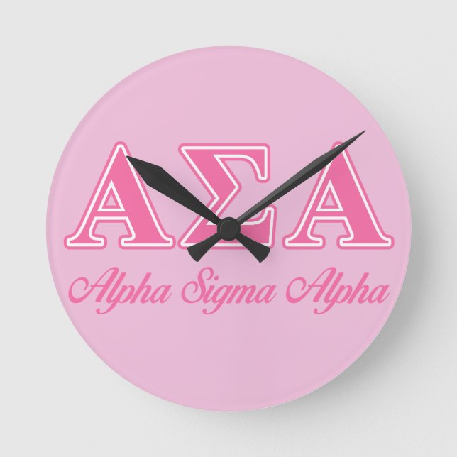 Alpha Sigma Alpha Pink Letters Round Clock (Front)