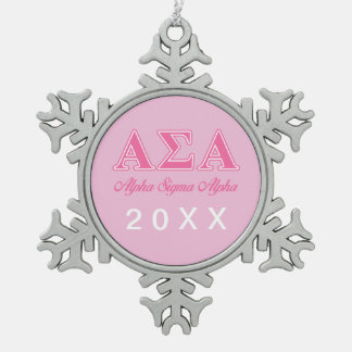 Alpha Sigma Alpha Pink Letters Snowflake Pewter Christmas Ornament