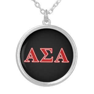 Alpha Sigma Alpha Red Letters Silver Plated Necklace
