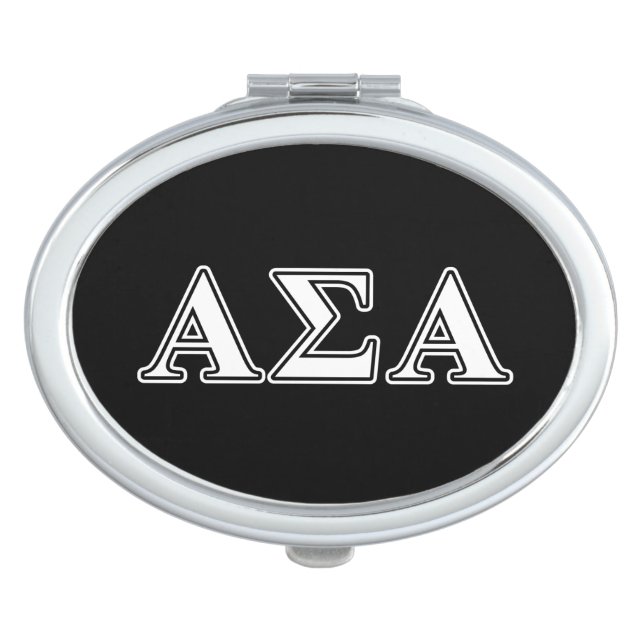 Alpha Sigma Alpha White and Black Letters Compact Mirror (Front)