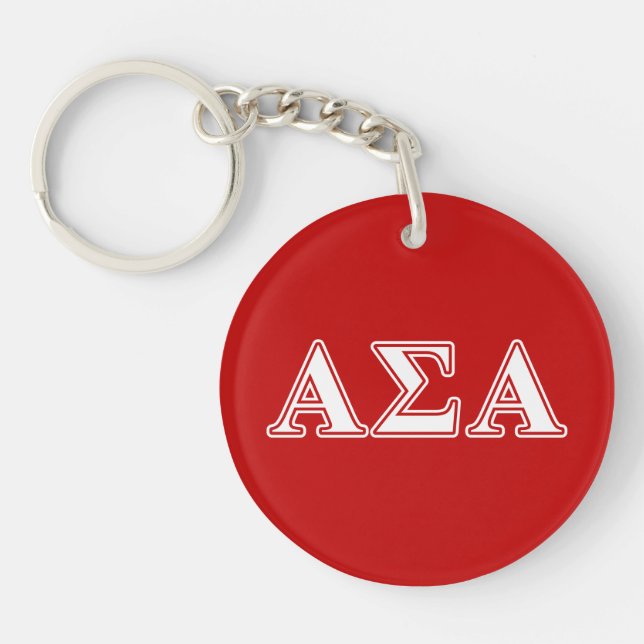 Alpha Sigma Alpha White and Red Letters Keychain (Front)