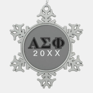 Alpha Sigma Phi Black Letters Snowflake Pewter Christmas Ornament