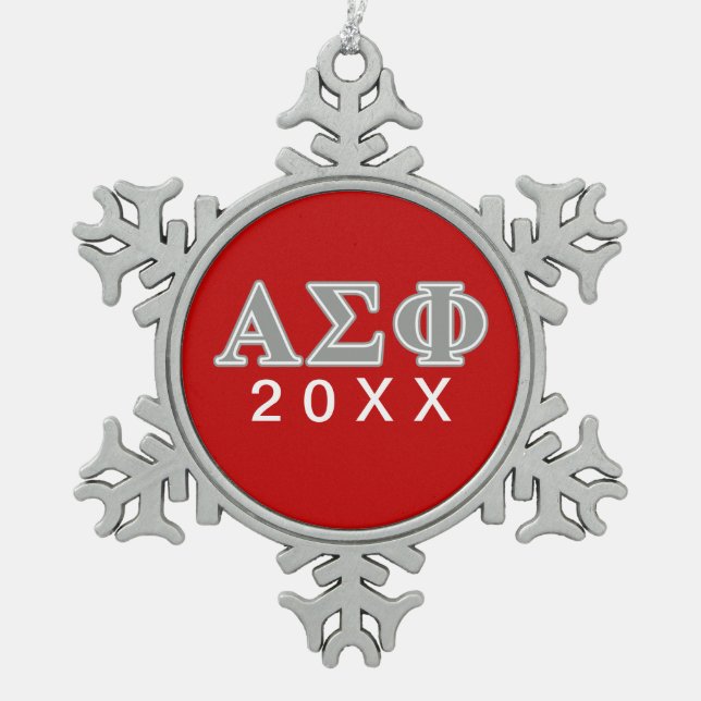 Alpha Sigma Phi Grey Letters Snowflake Pewter Christmas Ornament (Front)