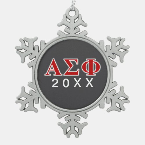 Alpha Sigma Phi Red and Grey Lettes Snowflake Pewter Christmas Ornament