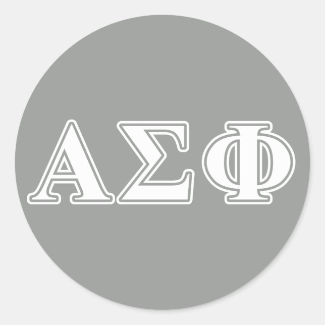 Alpha Sigma Phi White and Grey Letters Classic Round Sticker (Front)
